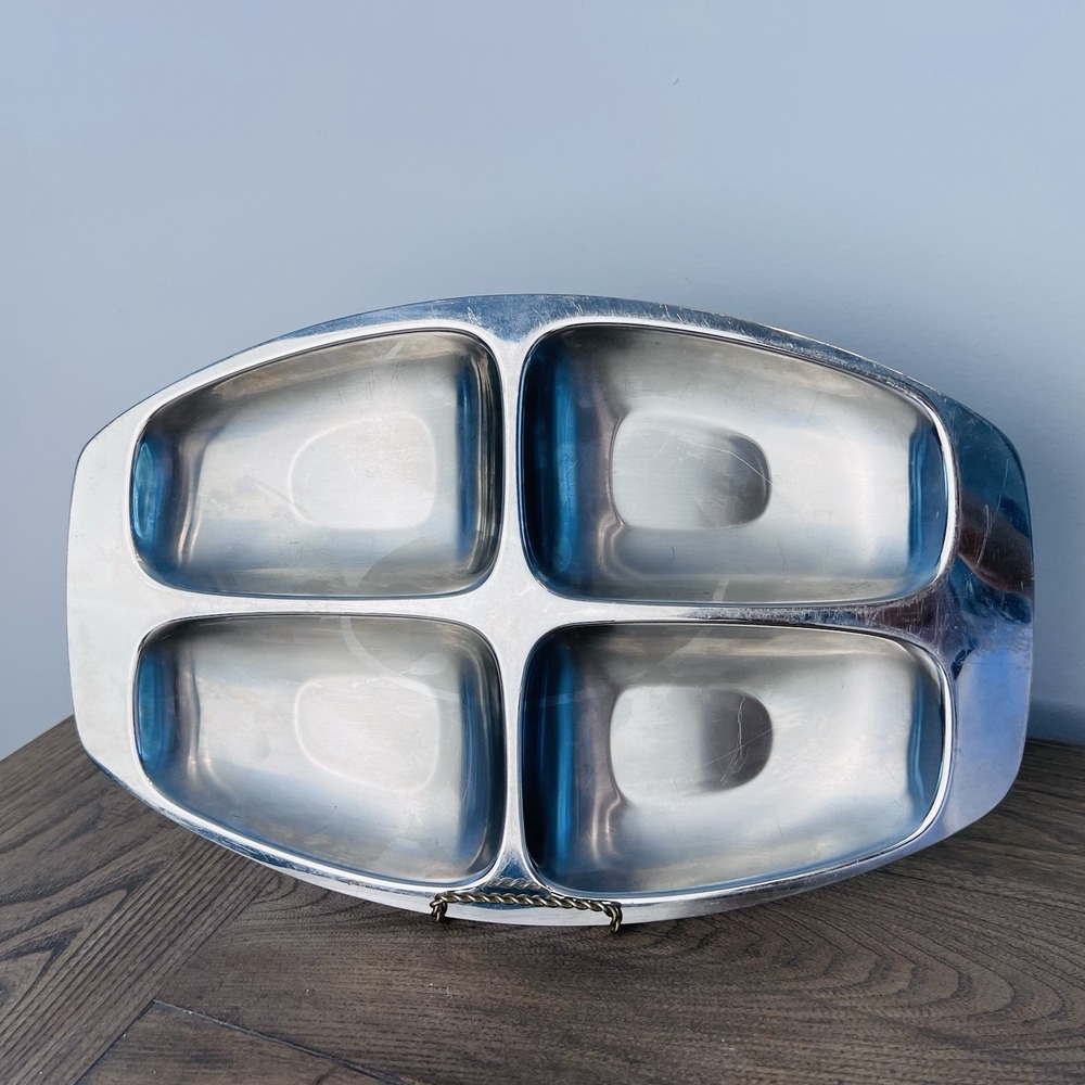 Alessi Italy Stainless Steel Divided Tray Relish Appetizer Dish 18/8 Vintage